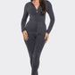 Washed Seamless Rib Zip Up Hoodie Jacket And Leggings Set