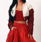 burgundy varsity cropped jacket women