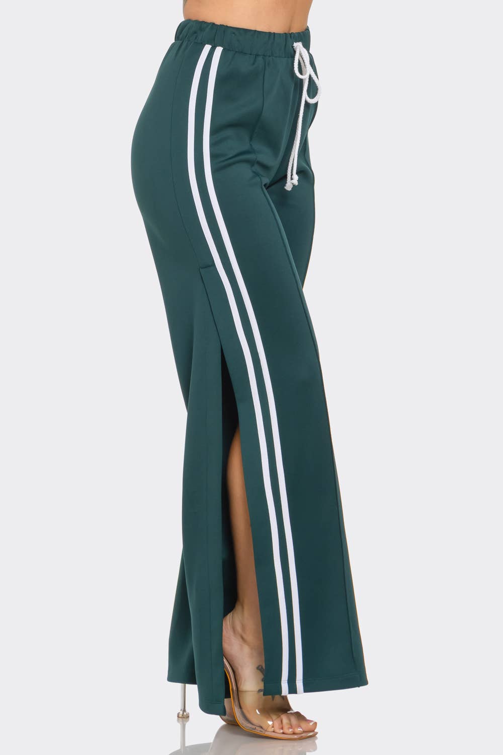 Slit Two White Stripes Flare Pants