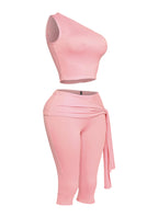 PLUS SIZE One shoulder tied capri leggings set