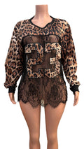 Lace Mesh Patchwork Oversized Jersey Longsleeve Top
