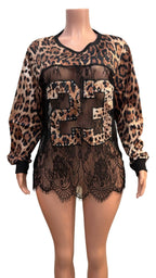 Lace Mesh Patchwork Oversized Jersey Longsleeve Top