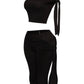 PLUS SIZE One shoulder tied capri leggings set