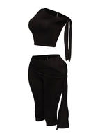 PLUS SIZE One shoulder tied capri leggings set
