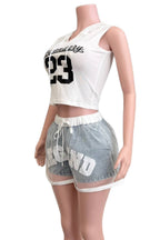 NT1146A Graphic Crop Hoodie Top