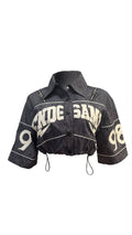 NT1278A Denim Print Fabric Crop Zip Detail Shirt Jacket