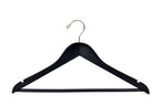 W070-30 Semi Curved Wooden Hangers, 17.5" -Black/Gold Hook