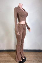 MINERAL WASH CONTRAST COLLARED TOP & PANT SET