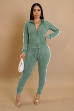 mineral washed jacket and jogger set women streetwear outfit