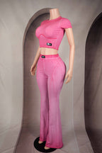 Oil Wash Contour Top Flare Pant Set two piece