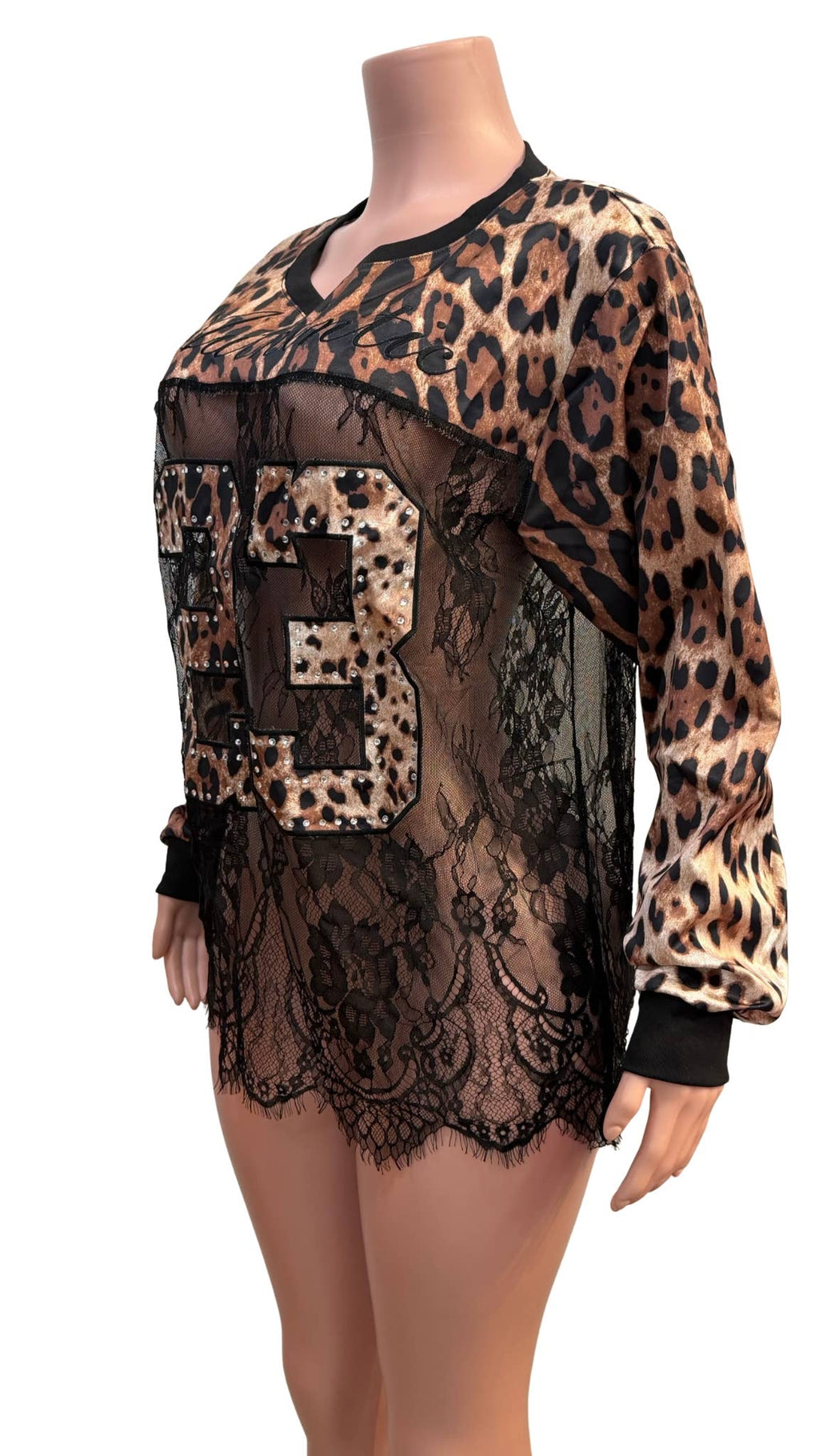 Lace Mesh Patchwork Oversized Jersey Longsleeve Top