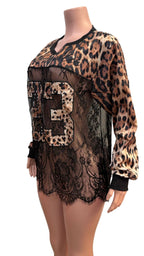 Lace Mesh Patchwork Oversized Jersey Longsleeve Top