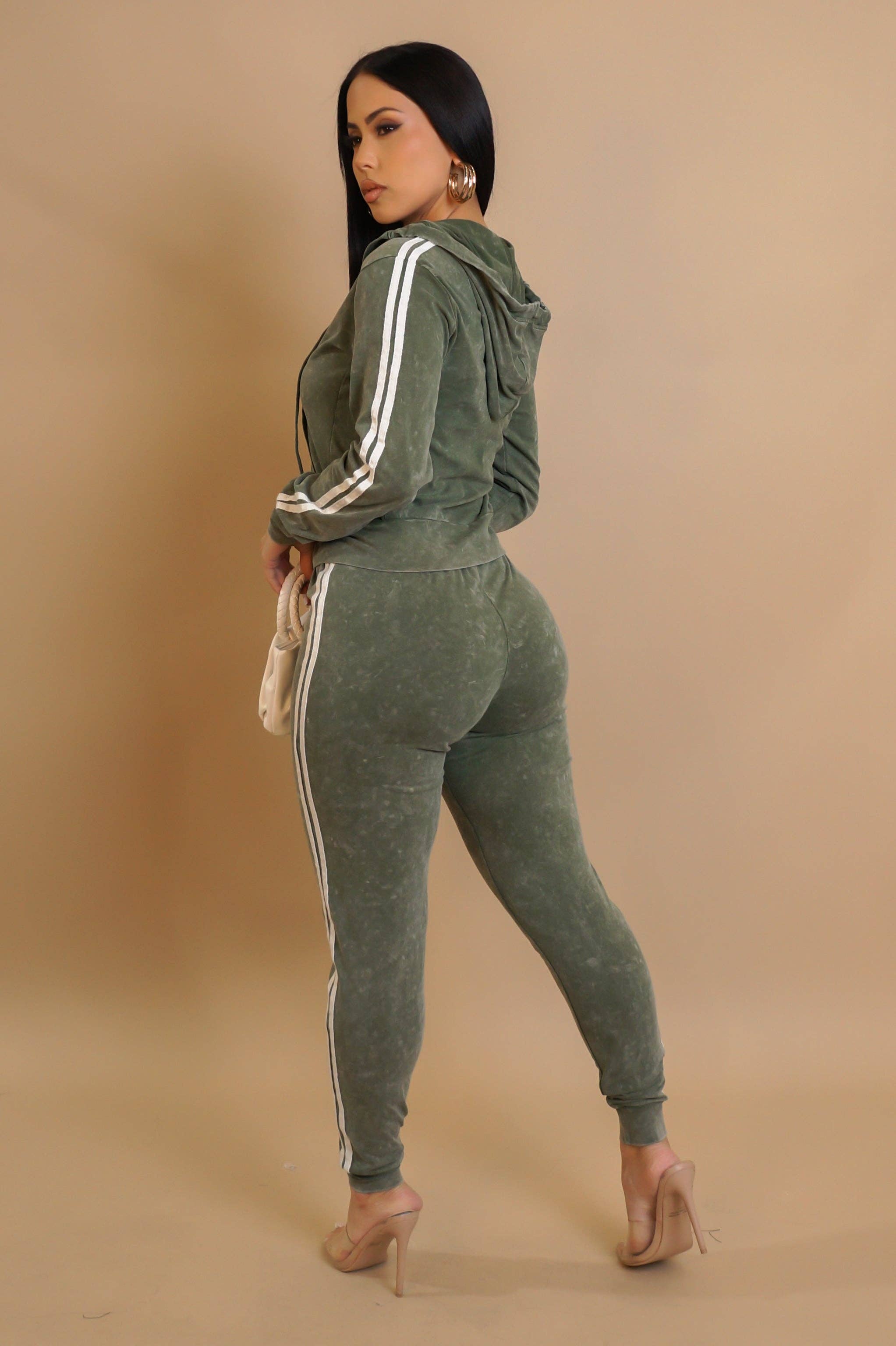 mineral washed jacket and jogger set women street style