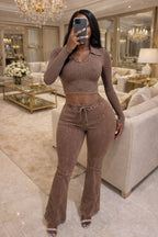 MINERAL WASH CONTRAST COLLARED TOP & PANT SET