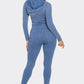 Washed Seamless Rib Zip Up Hoodie Jacket And Leggings Set