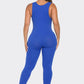 Seamless Ribbed Split V Neck Jumpsuit