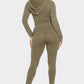 Washed Seamless Rib Zip Up Hoodie Jacket And Leggings Set