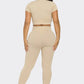 2 Pcs Seamless V Neck Split Neck Top and Legging Set
