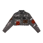 PLAID APPLIQUE DENIM CROP TRUCKER JACKET