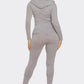 Washed Seamless Rib Zip Up Hoodie Jacket And Leggings Set