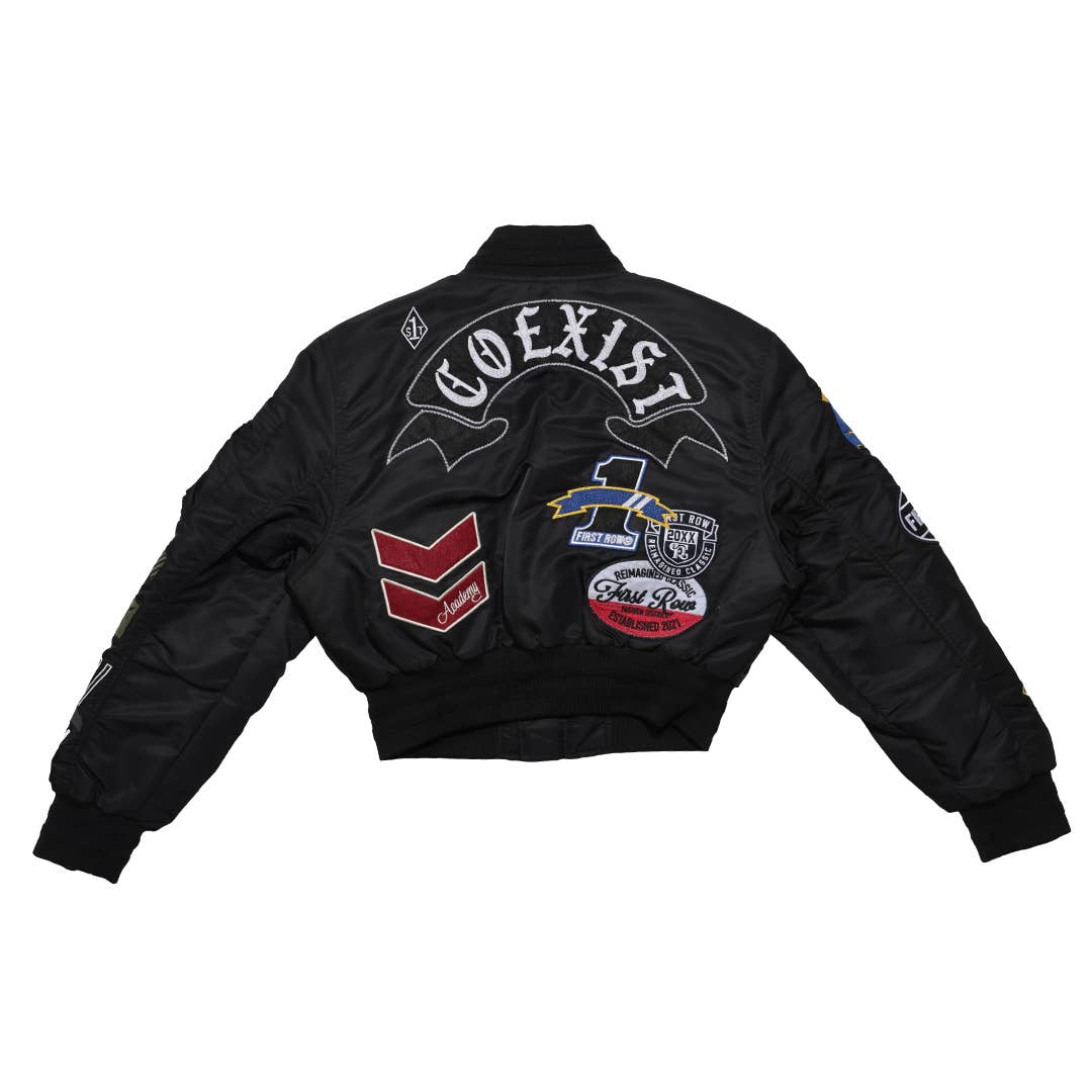Coexist Multi Patches MA-1 Jacket for Women zipper front design
