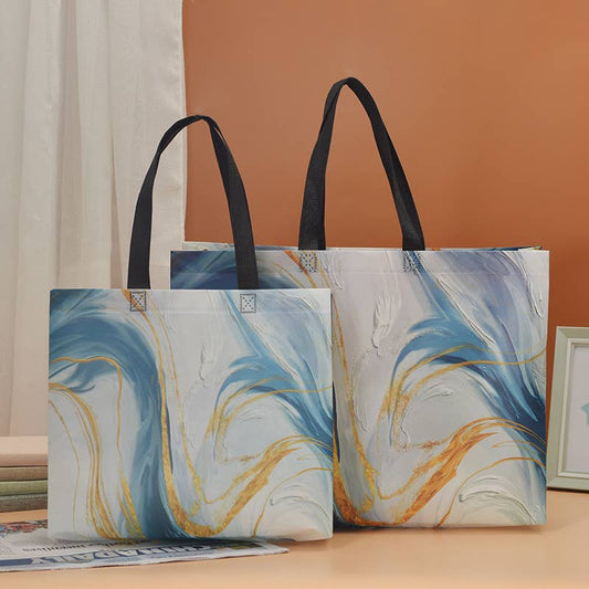 50pc, 3 Size Blue Gold Marble Paint Swirl Non-woven Gift Bag