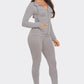 Washed Seamless Rib Zip Up Hoodie Jacket And Leggings Set