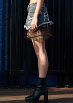 PLAID APPLIQUE POINT CARGO MINI SKIRT