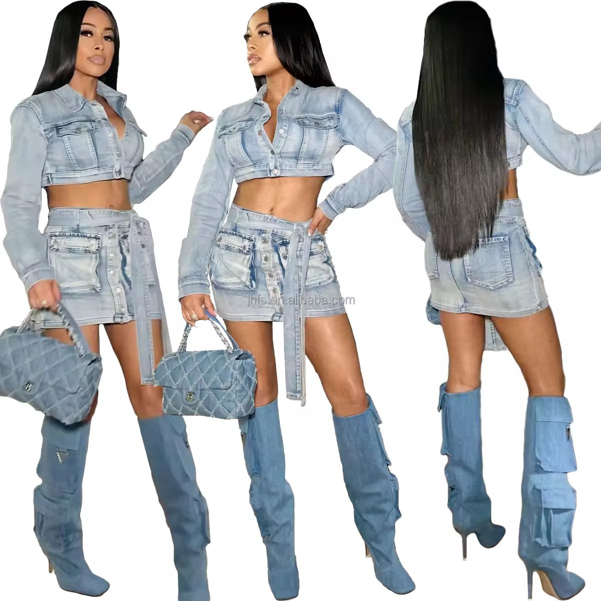 Denim diva two piece skirt set