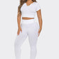2 Pcs Seamless V Neck Split Neck Top and Legging Set