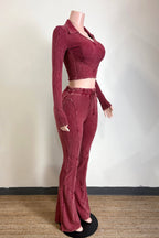 MINERAL WASH CONTRAST COLLARED TOP & PANT SET
