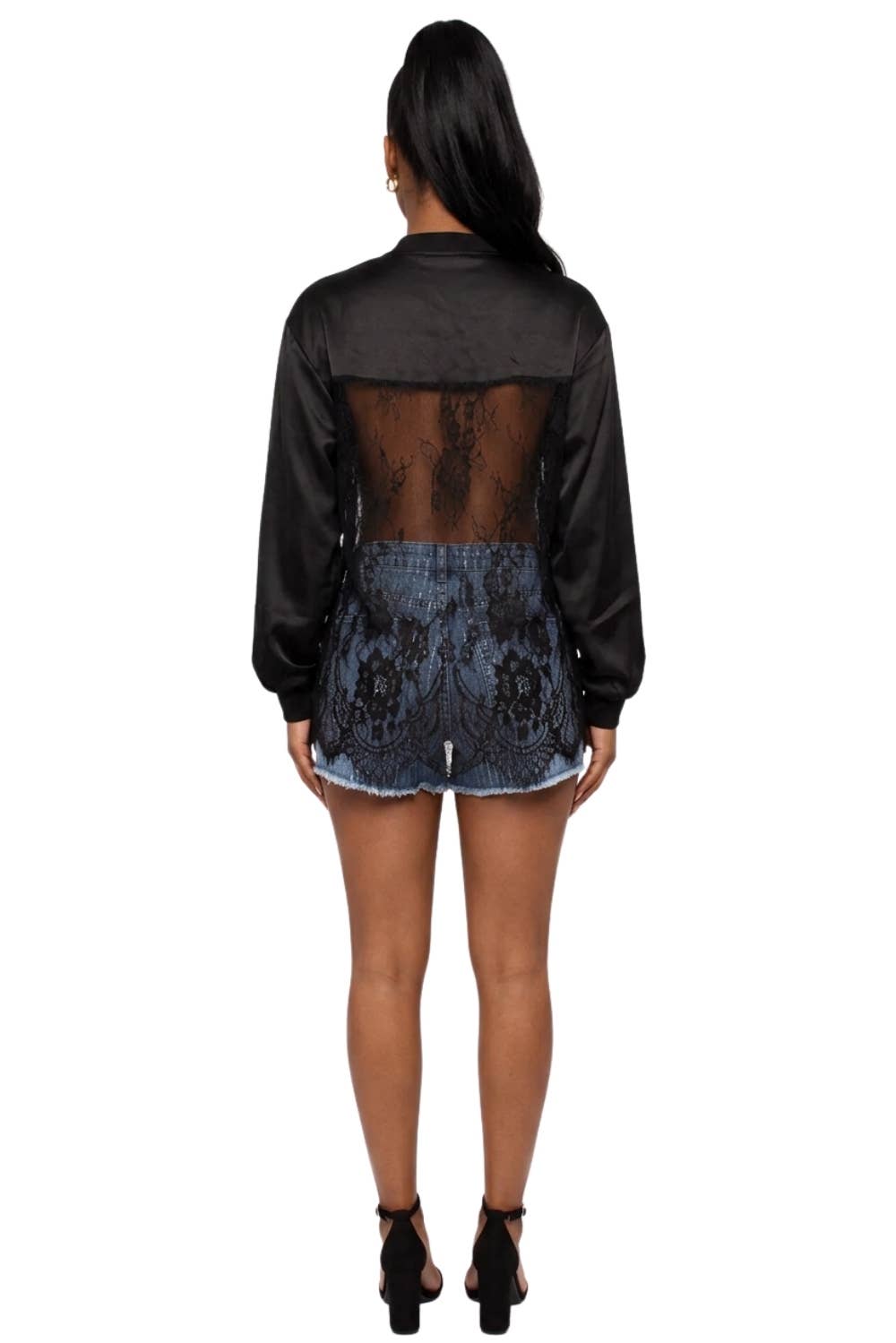 Lace Mesh Patchwork Oversized Jersey Longsleeve Top
