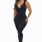 Seamless Ribbed Split V Neck Jumpsuit