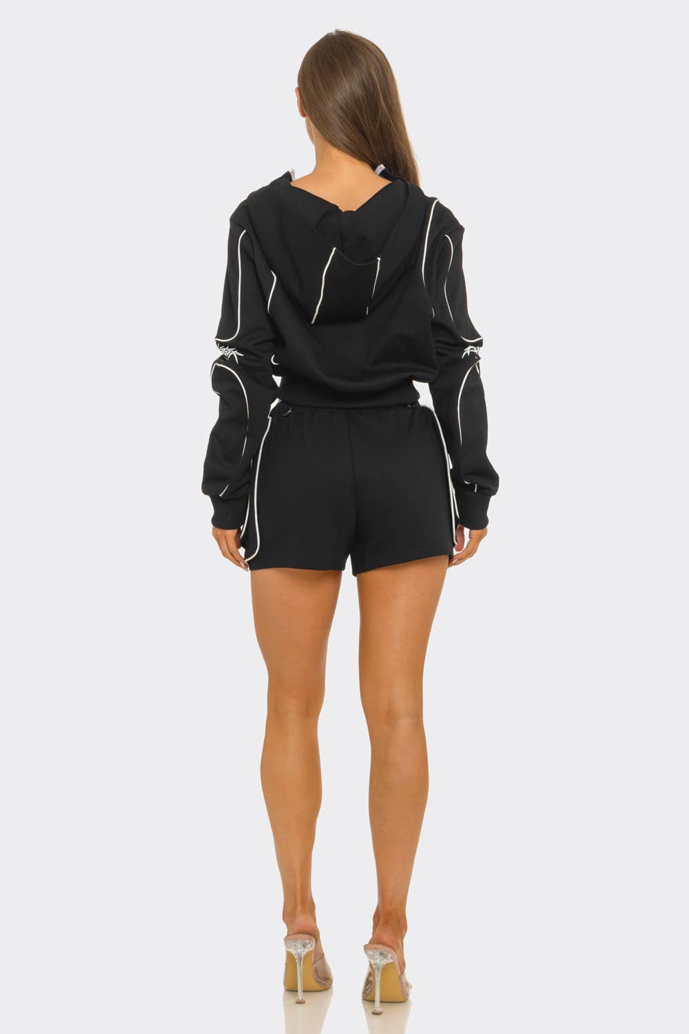 Contrast Graphic Cropped Hoodie And detailed Short