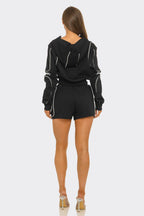 Contrast Graphic Cropped Hoodie And detailed Short