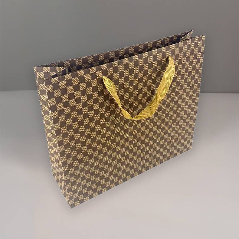20pcs, 3 size Checkered kraft brown paper gift bag w/ tissue
