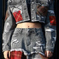 PLAID APPLIQUE DENIM CROP TRUCKER JACKET