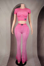 Oil Wash Contour Top Flare Pant Set outfit