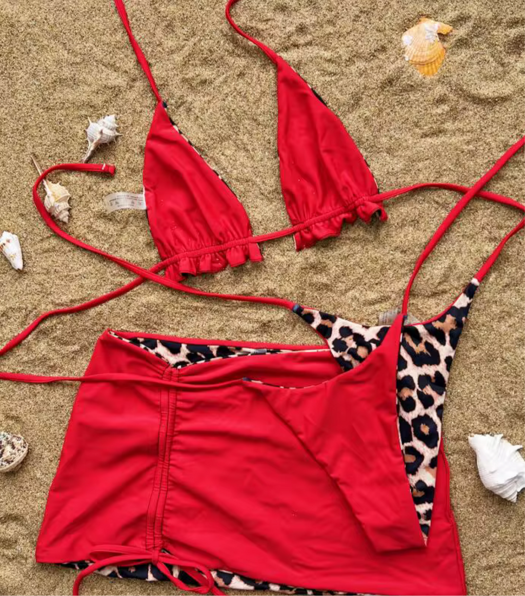 Leopard print reversible set