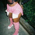 Pretty Pink Pleather Shorts for Women front view