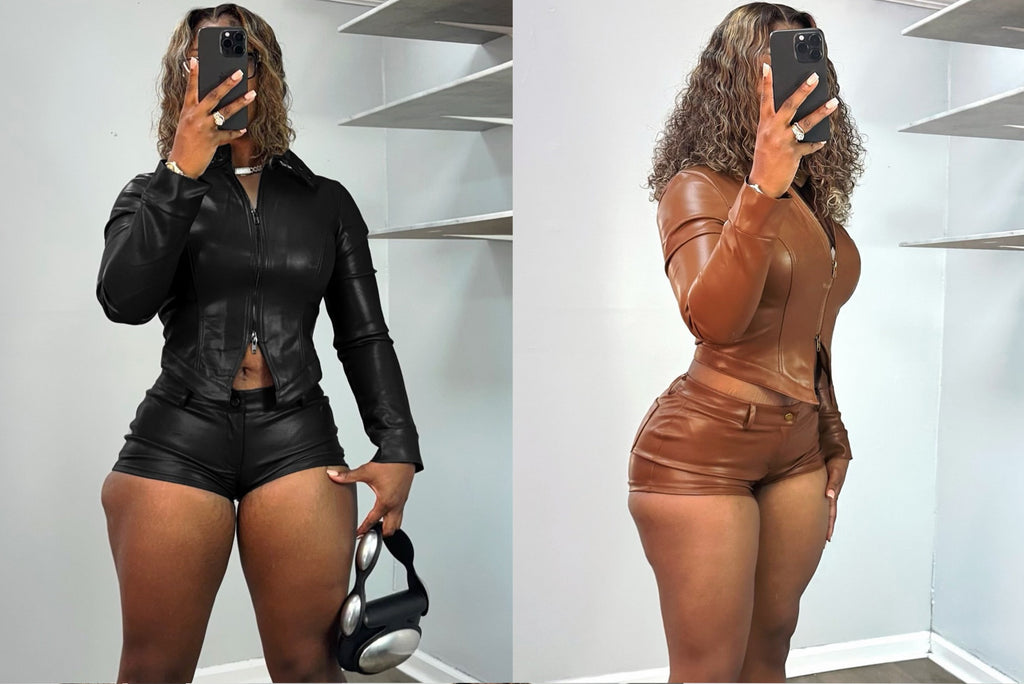 diva leather shorts set women outfit