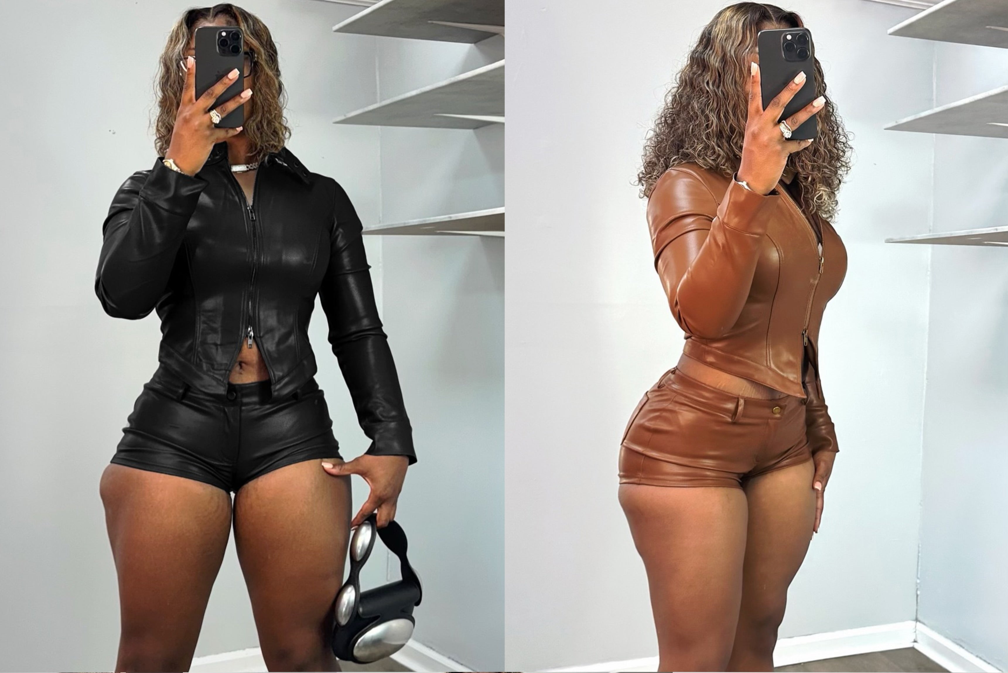 diva leather shorts set women outfit