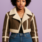 Cropped Faux Shearling Aviator Jacket