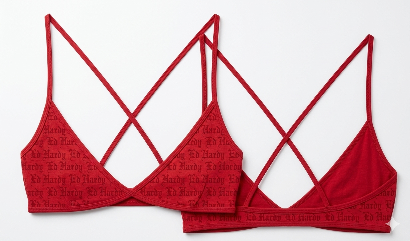 Cherry Flocked Logo Mesh Criss Cross Bralette women sheer fashion bralette