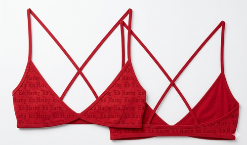 Cherry Flocked Logo Mesh Criss Cross Bralette women sheer fashion bralette