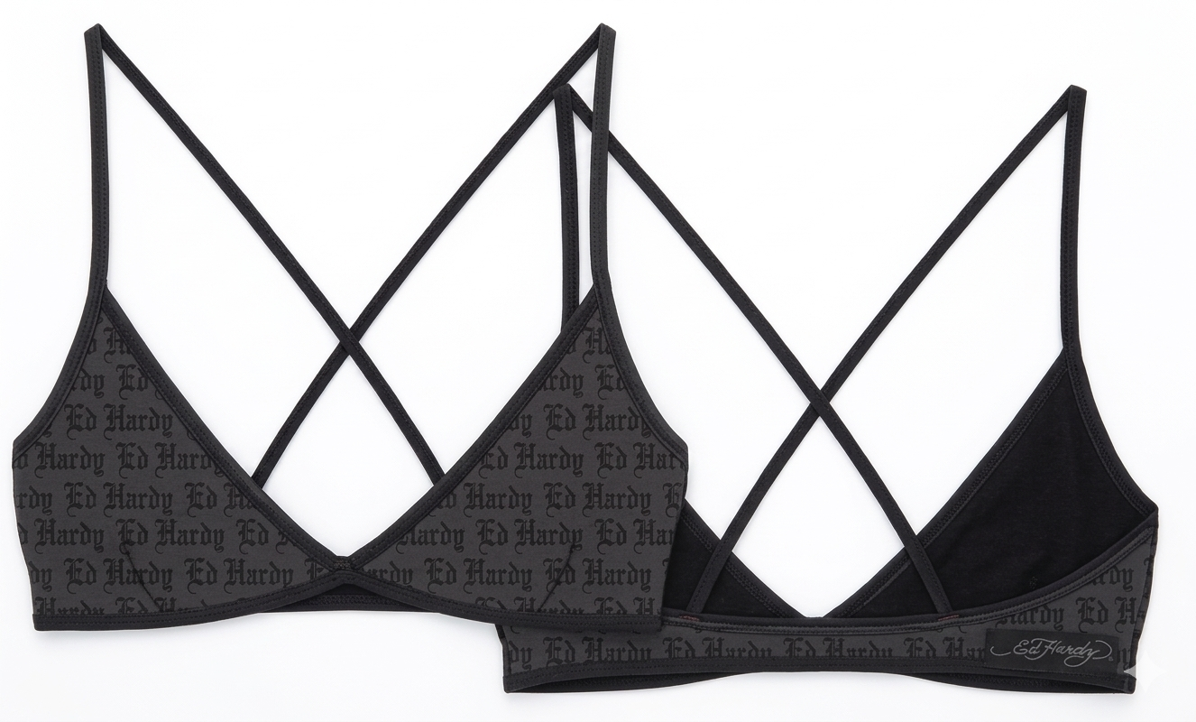 Black Flocked Logo Mesh Criss Cross Bralette women sheer streetwear top