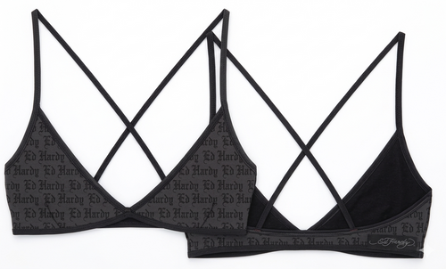 Black Flocked Logo Mesh Criss Cross Bralette women sheer streetwear top
