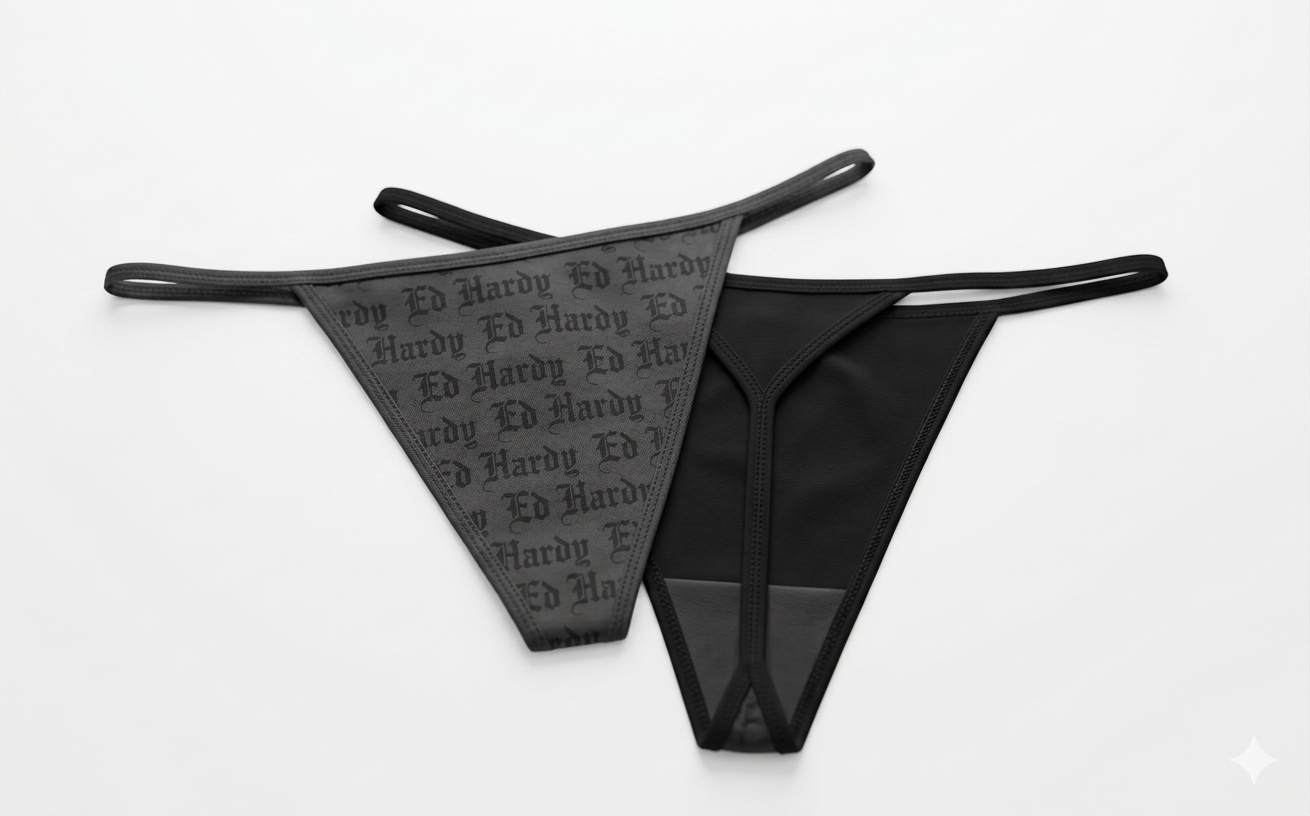 Black Flocked Logo Mesh G String women sheer mesh underwear