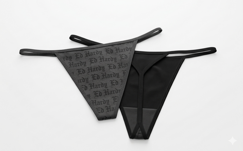 Black Flocked Logo Mesh G String women sheer mesh underwear