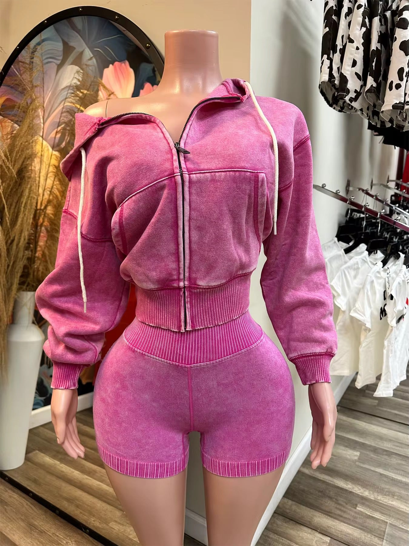 Front view Hoodie Active Short Set hoodie and shorts matching set